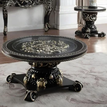 Ebony Black & Gold 3PCs Coffee Table Set HD-328B By Homey Design