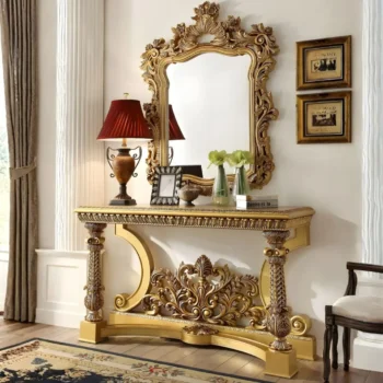 Metallic Bright Gold Victorian Console Table HD-8016 By Homey Design