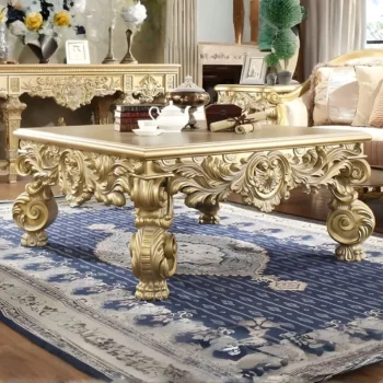 Metallic Bright Gold Victorian Coffee Table HD-8086 By Homey Design