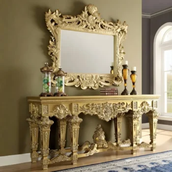 Metallic Bright Gold Victorian Console Table HD-8086 By Homey Design