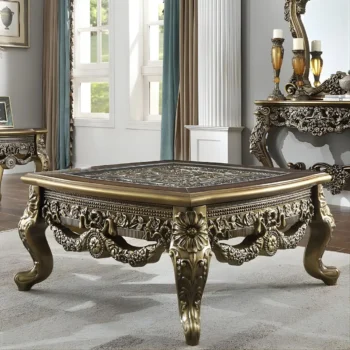 Perfect Brown with Metallic Gold Victorian Coffee Table HD-905 BR By Homey Design