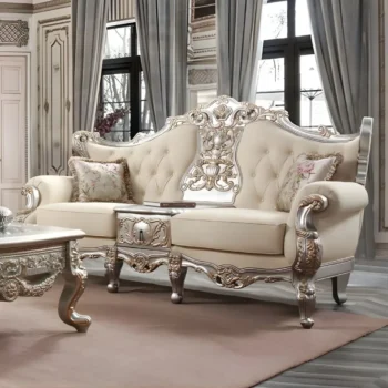 Metallic Silver with Gold Trim Finish French Salon Sofa HD-91633 By Homey Design