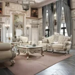 Metallic Silver with Gold Victorian Trim Finish 3PCs French Salon Sofa Set HD-91633 By Homey Design