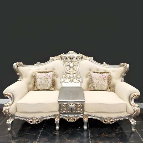 Metallic Silver with Gold Victorian Trim Finish 3PCs French Salon Sofa Set HD-91633 By Homey Design - Image 4
