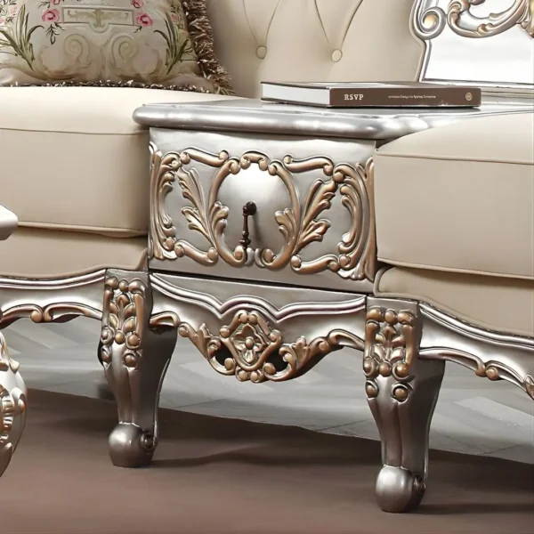 Metallic Silver with Gold Victorian Trim Finish 3PCs French Salon Sofa Set HD-91633 By Homey Design - Image 2