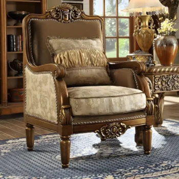 Luxury Chenille Golden Beige Victorian Armchair Traditional HD-610 By Homey Design