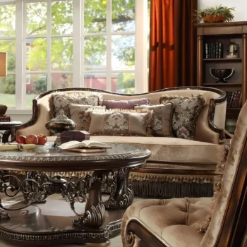 Mahogany & Beige Loveseat Carved Wood Traditional HD-1631 By Homey Design