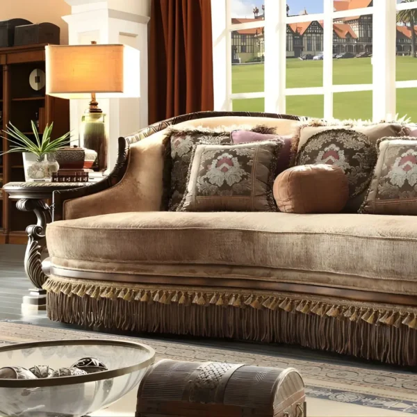 HD-1631 Homey Design 3Pc Living Room Sofa Set In Dark Red Mahogany & Metallic Antique Gold - Image 2