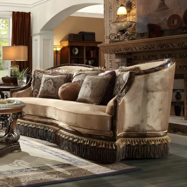 HD-1631 Homey Design 3Pc Living Room Sofa Set In Dark Red Mahogany & Metallic Antique Gold - Image 4