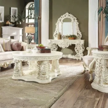 White Gloss Finish Victorian 3PC Coffee Table Set HD-8089 By Homey Design