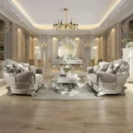 Metallic Silver Finish Victorian 3PC Sofa Set Traditional Style Homey Design HD-372