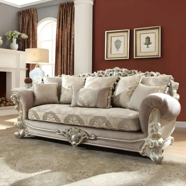 Metallic Silver Finish Victorian 3PC Sofa Set Traditional Style Homey Design HD-372 - Image 2