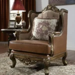 Mohawk Finish Leather Victorian 3PCs Sofa Set Carved Wood Traditional Homey Design HD-555 - Image 2