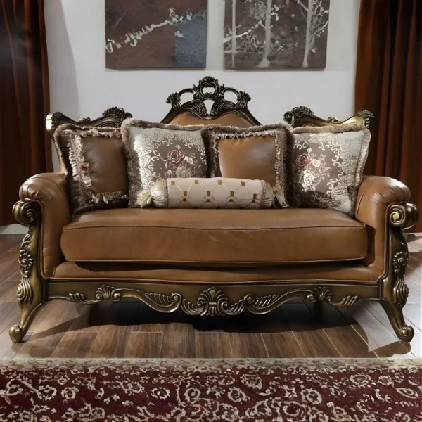 Mohawk Finish Leather Victorian 3PCs Sofa Set Carved Wood Traditional Homey Design HD-555 - Image 3