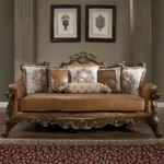 Mohawk Finish Leather Victorian 3PCs Sofa Set Carved Wood Traditional Homey Design HD-555 - Image 4