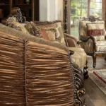 Homey Design Victorian HD-1601 3Pc Upholstery Sofa Set In Metallic Antique Gold - Image 2