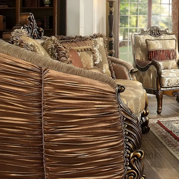 Homey Design Victorian HD-1601 3Pc Upholstery Sofa Set In Metallic Antique Gold - Image 2