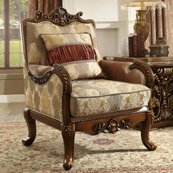 Homey Design Victorian HD-1601 3Pc Upholstery Sofa Set In Metallic Antique Gold - Image 3