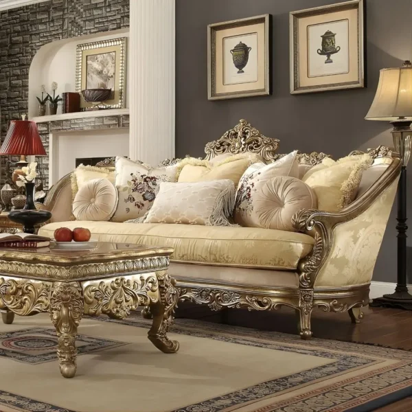 Homey Design Victorian HD-2626 Traditional Living Room 3Pc Sofa Set In Luxury Gold Finish - Image 3