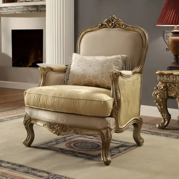 Homey Design Victorian HD-2626 Traditional Living Room 3Pc Sofa Set In Luxury Gold Finish - Image 2