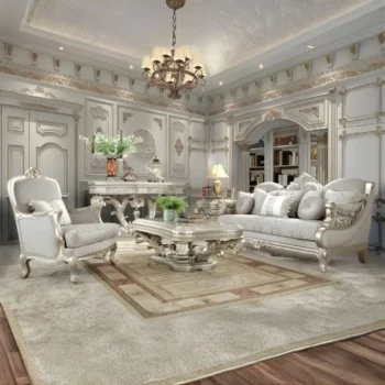 Metallic Silver Victorian 3PCs Sofa Set HD-2662 BY Homey Design