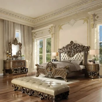 Gold & Brown 4PCs Bedroom Set Traditional Hd-8018 By Homey Design