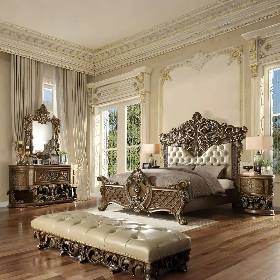 Gold & Brown 4Pcs Bedroom Set Traditional Hd-8018 By Homey Design | Mobilia Cleopatra 3 Gold & Brown 4PCs Bedroom Set Traditional Hd-8018 By Homey Design - Image 1