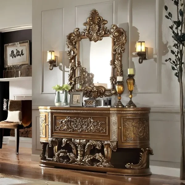 Gold & Brown 4PCs Bedroom Set Traditional Hd-8018 By Homey Design - Image 2