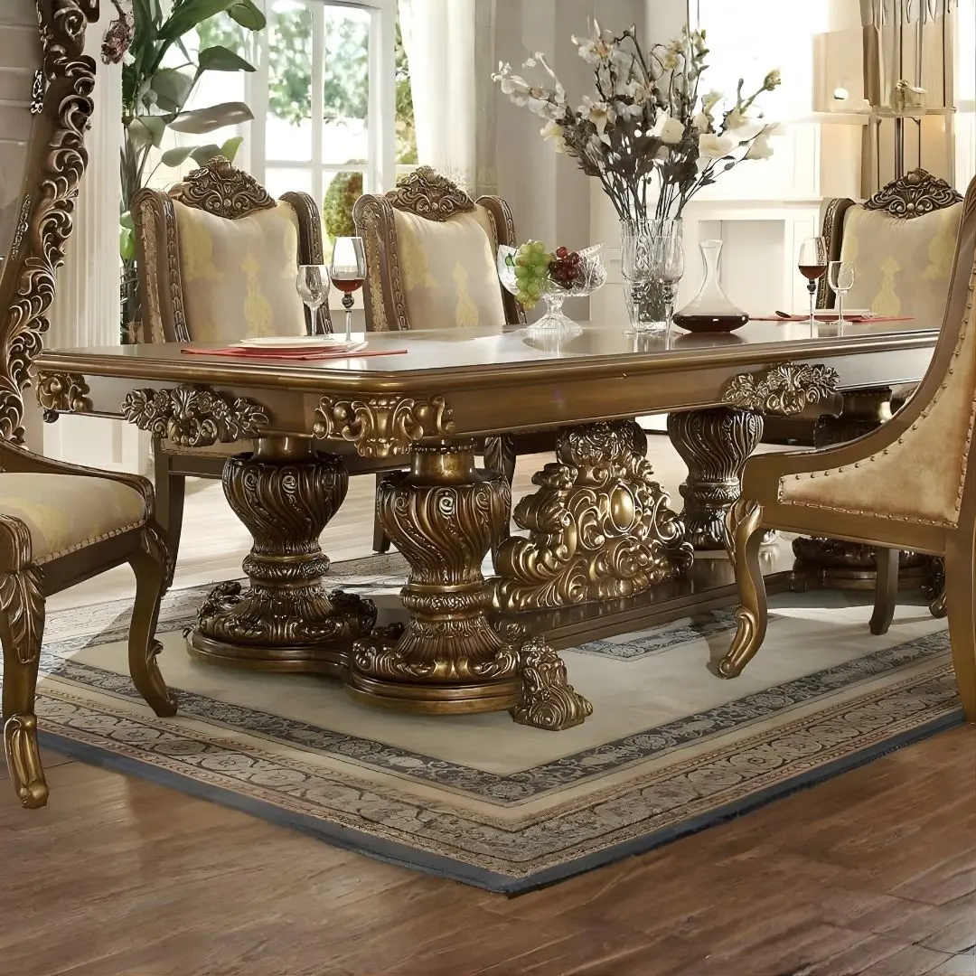 Met Ant Gold & Perfect Brown Dining Table Hd-8011 By Homey Design | Mobilia Cleopatra 3 Met Ant Gold & Perfect Brown Dining Table HD-8011 By Homey Design - Image 1