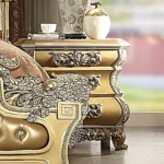 Metallic Bright Gold 4PCs Bedroom Set Carved Wood Traditional Homey Design HD-8016 - Image 5