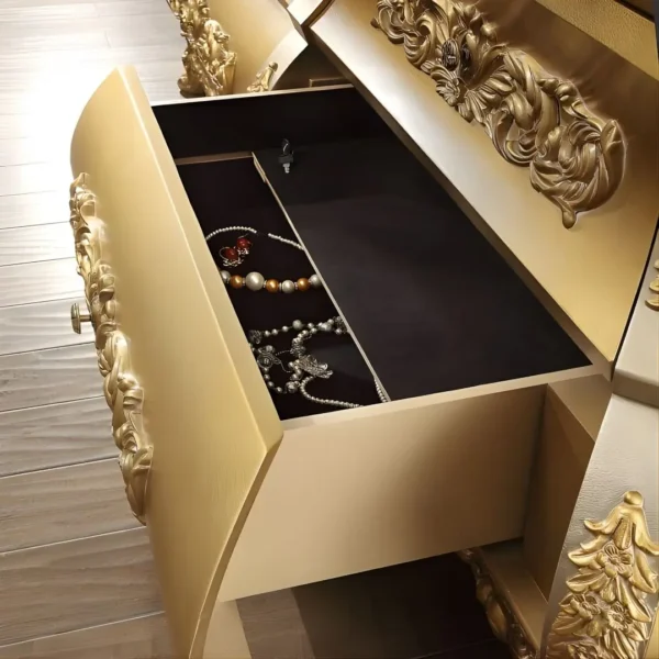 Metallic Bright Gold 4PCs Bedroom Set Carved Wood Traditional Homey Design HD-8016 - Image 3