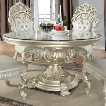 Metallic Silver Round Table HD-8088 By Homey Design