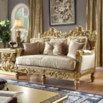 Metallic Bright Gold Loveseat Carved Wood Traditional HD-2659 By Homey Design - Image 2