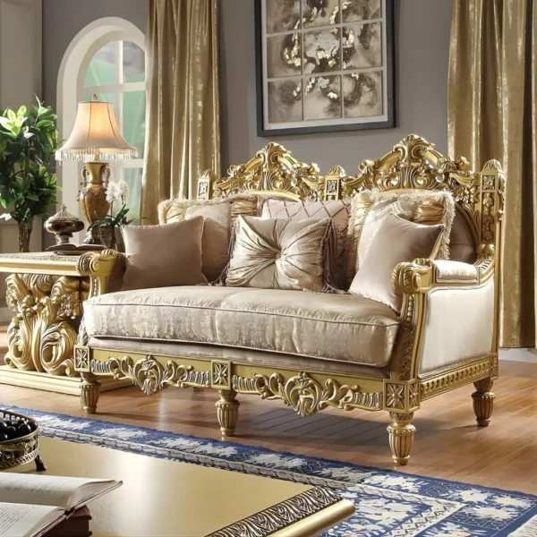Metallic Bright Gold Loveseat Carved Wood Traditional HD-2659 By Homey Design - Image 2