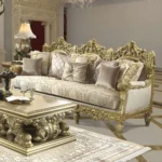 Bright Gold Victorian Sofa Set 3Pcs Carved Wood Traditional Homey Design HD-2659 - Image 2