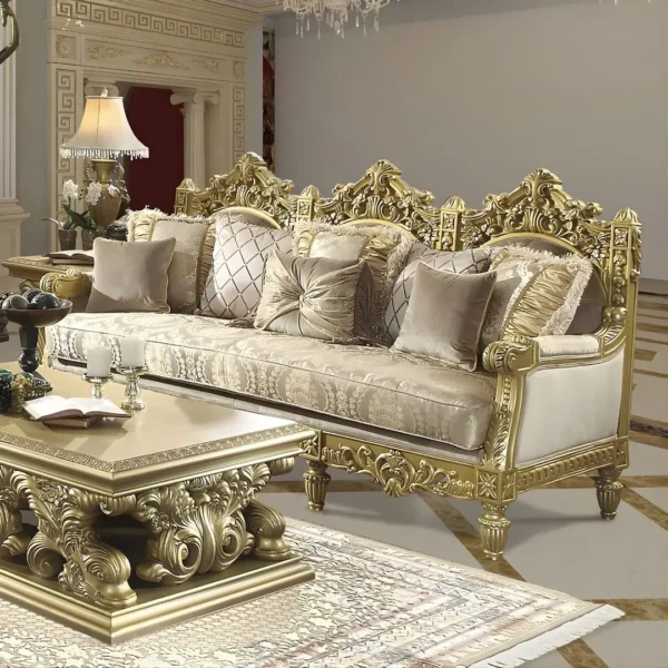 Bright Gold Victorian Sofa Set 3Pcs Carved Wood Traditional Homey Design HD-2659 - Image 2