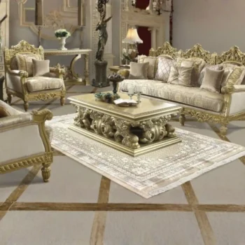 Bright Gold Victorian Sofa Set 3Pcs Carved Wood Traditional Homey Design HD-2659