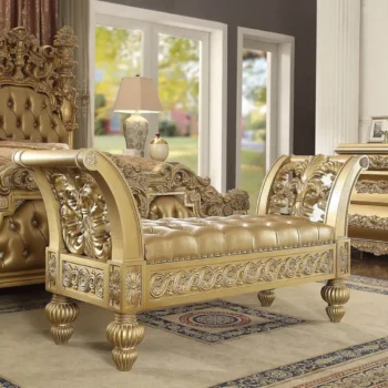 Royal Rich Gold Bench Carved Wood Traditional Homey Design HD-8016