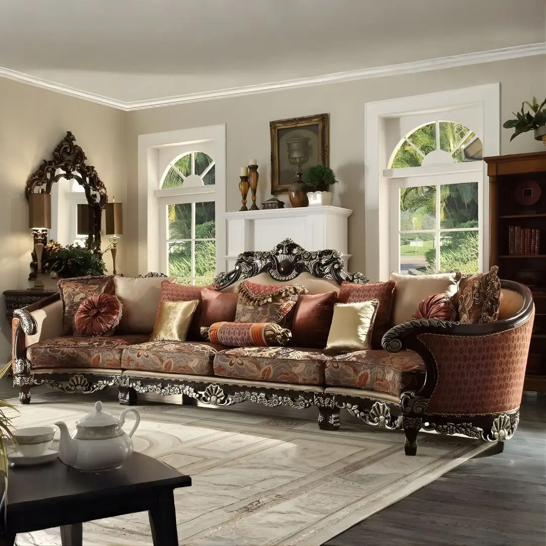 Homey Design Hd-111 Sectional Sofa In Elegant Red Mahogany | Mobilia Cleopatra 3 Homey Design HD-111 Sectional Sofa in Elegant Red Mahogany - Image 1