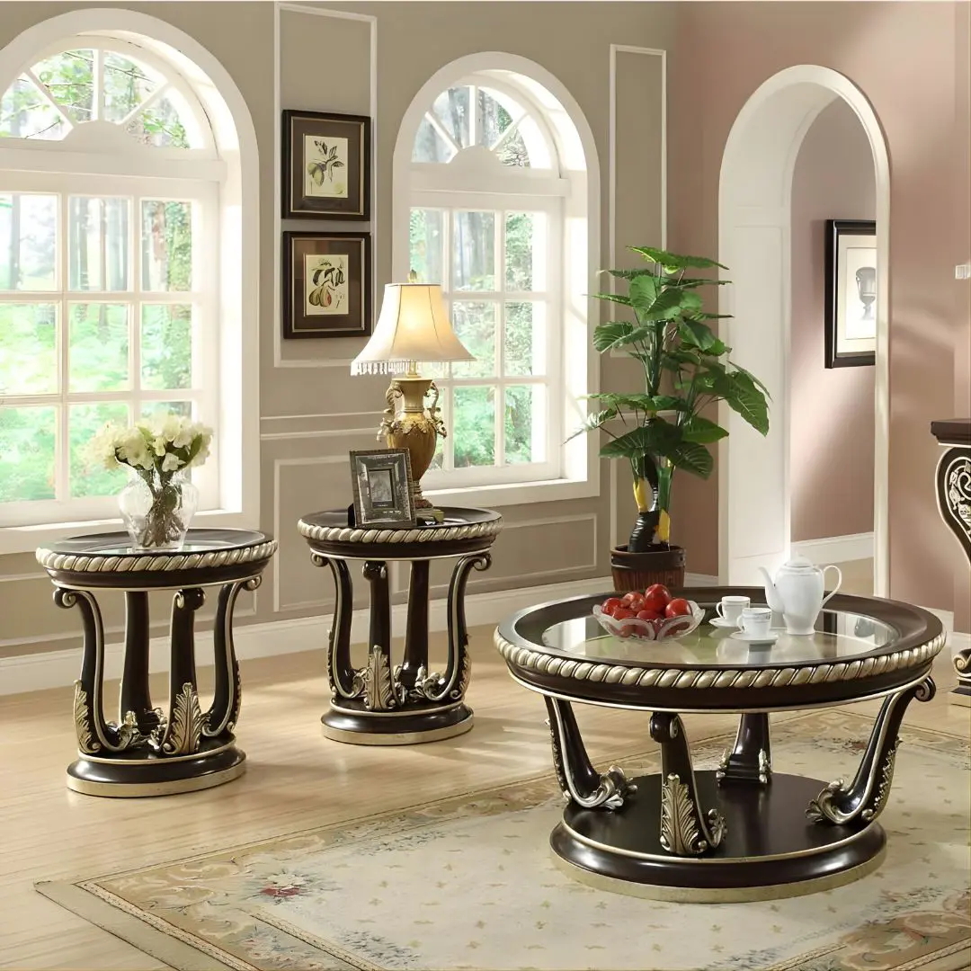 Homey Design Hd-213 3Pc Coffee Table Set In Brown Cherry | Mobilia Cleopatra 3 Homey Design HD-213 3Pc Coffee Table Set in Brown Cherry - Image 1