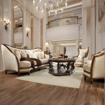 Antique Gold & Dark Oak Victorian 3PCs Sofa Set Traditional Homey Design HD-823