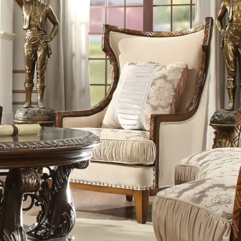 Antique Gold & Dark Oak Victorian Armchair Traditional Homey Design HD-823