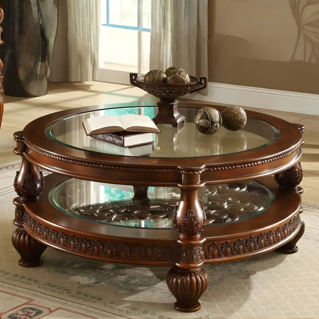 Homey Design Hd-1521 Victorian Coffee Table In Dark Mahogany | Mobilia Cleopatra 3 Homey Design HD-1521 Victorian Coffee Table In Dark Mahogany - Image 1