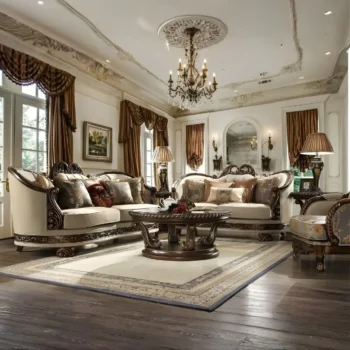 Homey Design Hd-1623 Traditional 3Pc Living Room Sofa Set In Luxury Beige Chenille Victorian