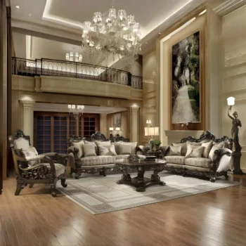 Victorian HD-2658 Homey Design Living Room 3Pc Sofa Set In Traditional Brown Cherry Finish