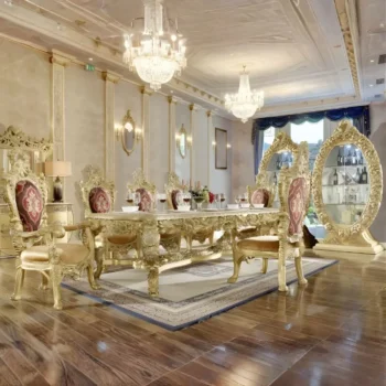 Metallic Bright Gold Victorian 7PC Dining Table Set HD-8086 By Homey Design