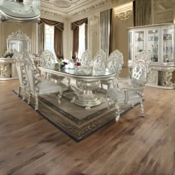 Metallic Silver Victorian  7PC Dining Table Set HD-8088 By Homey Design