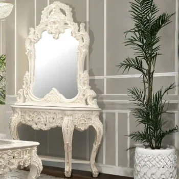 Ivory with Metallic Gold Highlights Finish Victorian Console Table HD-998I By Homey Design