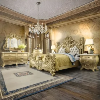 Metallic Gold Victorian HD-1801 4PCs California King Bedroom Set By Homey Design