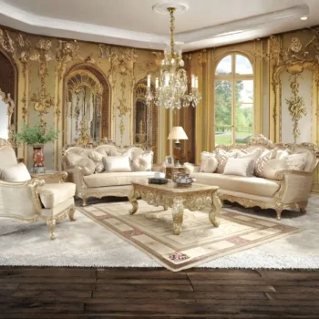Metallic Gold & Belle Silver Victorian 3PCs Sofa Set HD-8925 By Homey Design